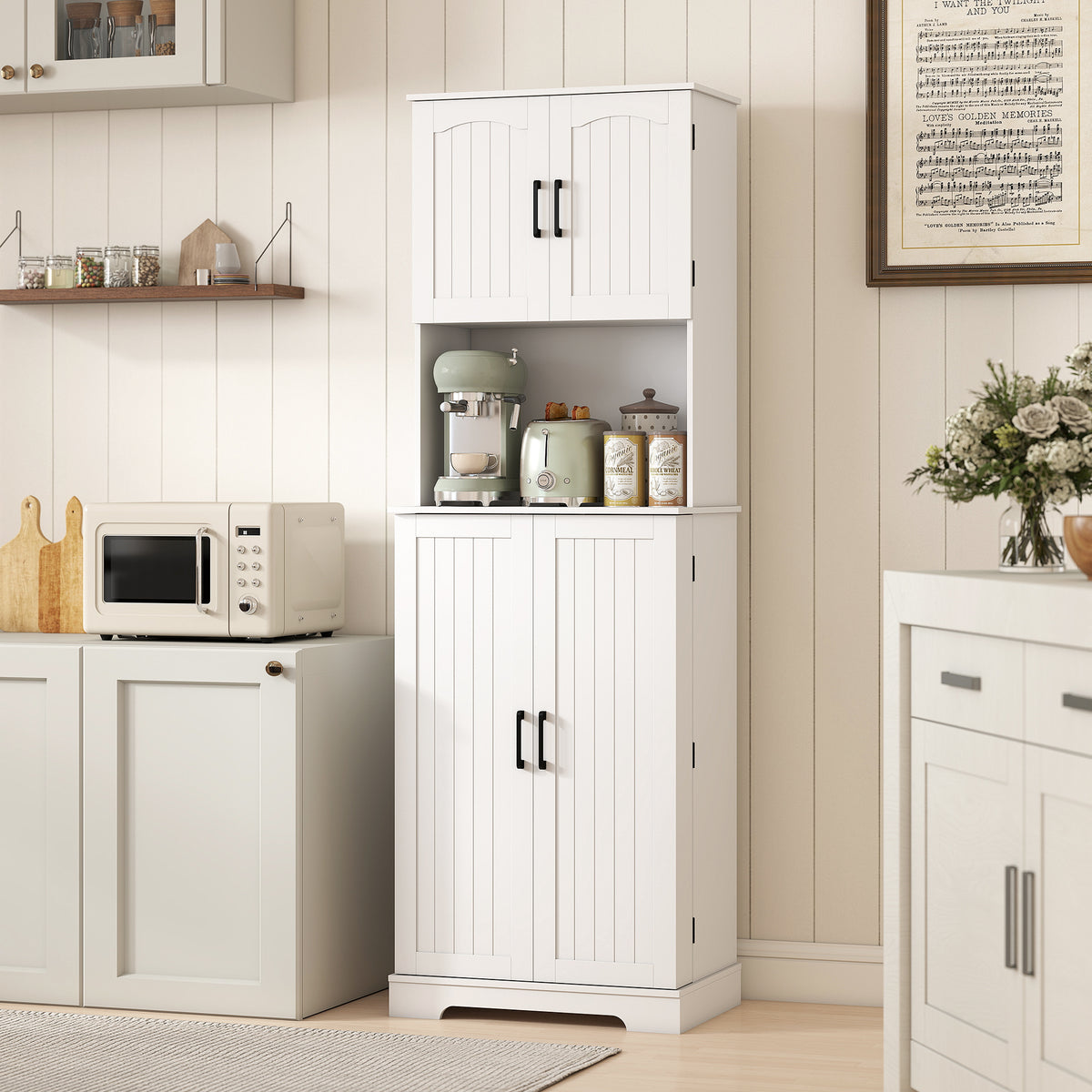 HOMCOM Storage Cabinet With Doors And Open Storage Shelf, White