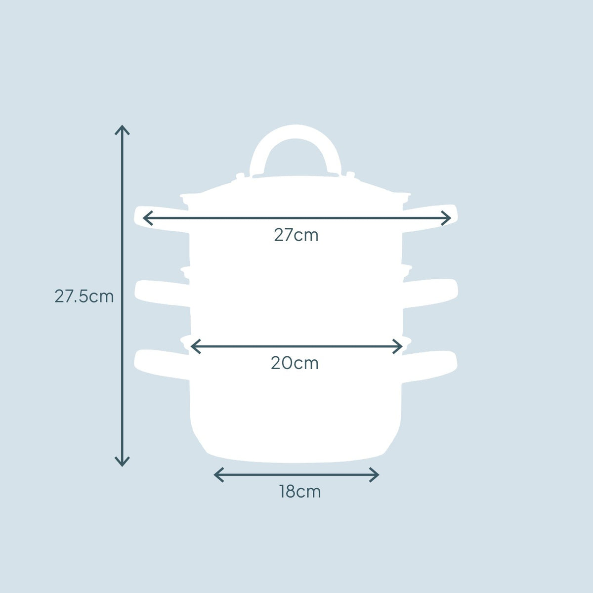 3 Tier Stainless-steel Steamer Pan | 18cm | Silver