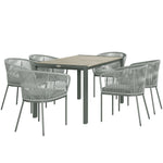 6 Seater Rattan Dining Set, Acacia Wood Top, Grey