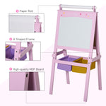 Kids Wooden Art Easel With Paper Roll Double-sided Chalkboard, Whiteboard