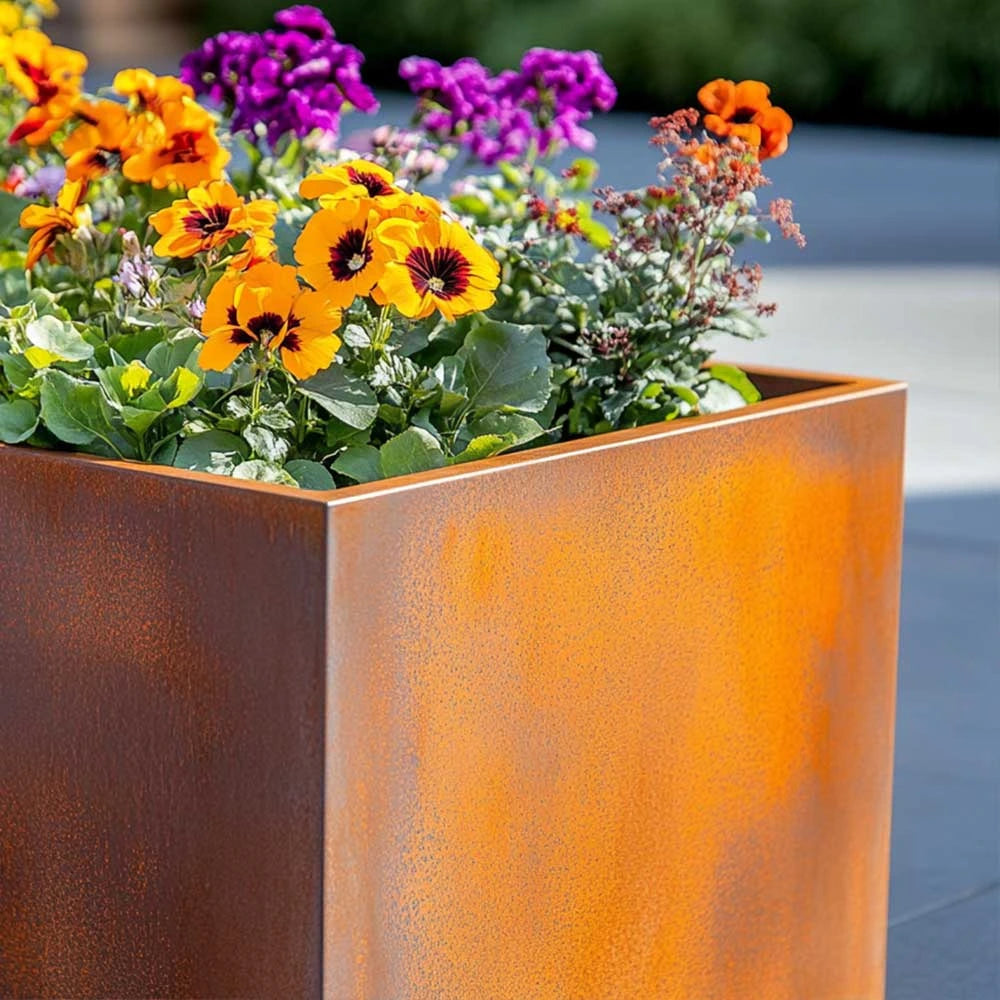 Corten Steel Tall Square Planter - Pre-rusted | 25cm x 25cm x 50cm | Brown