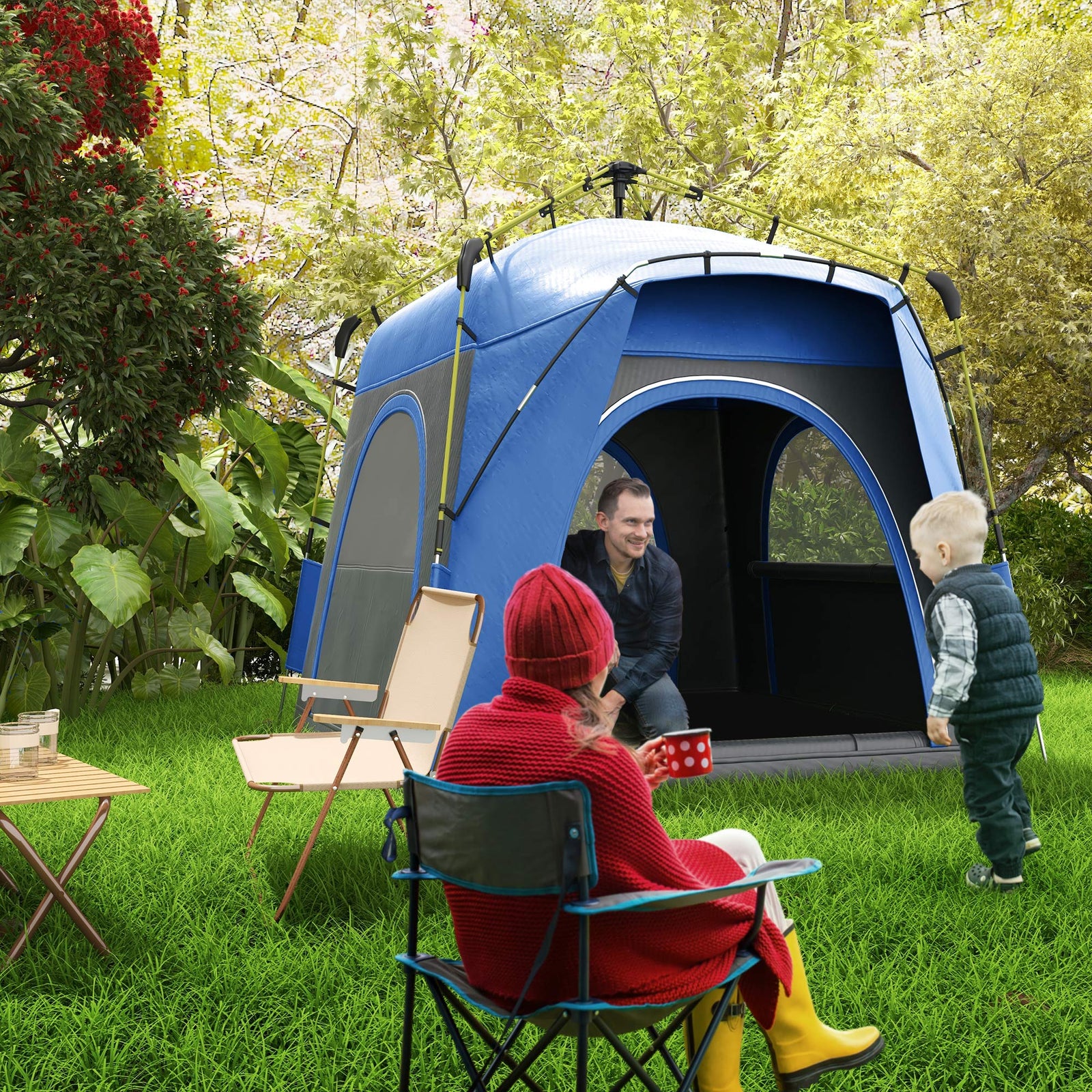 4 Man Pop Up Tent Automatic Camping Backpacking Dome Shelter | Gray