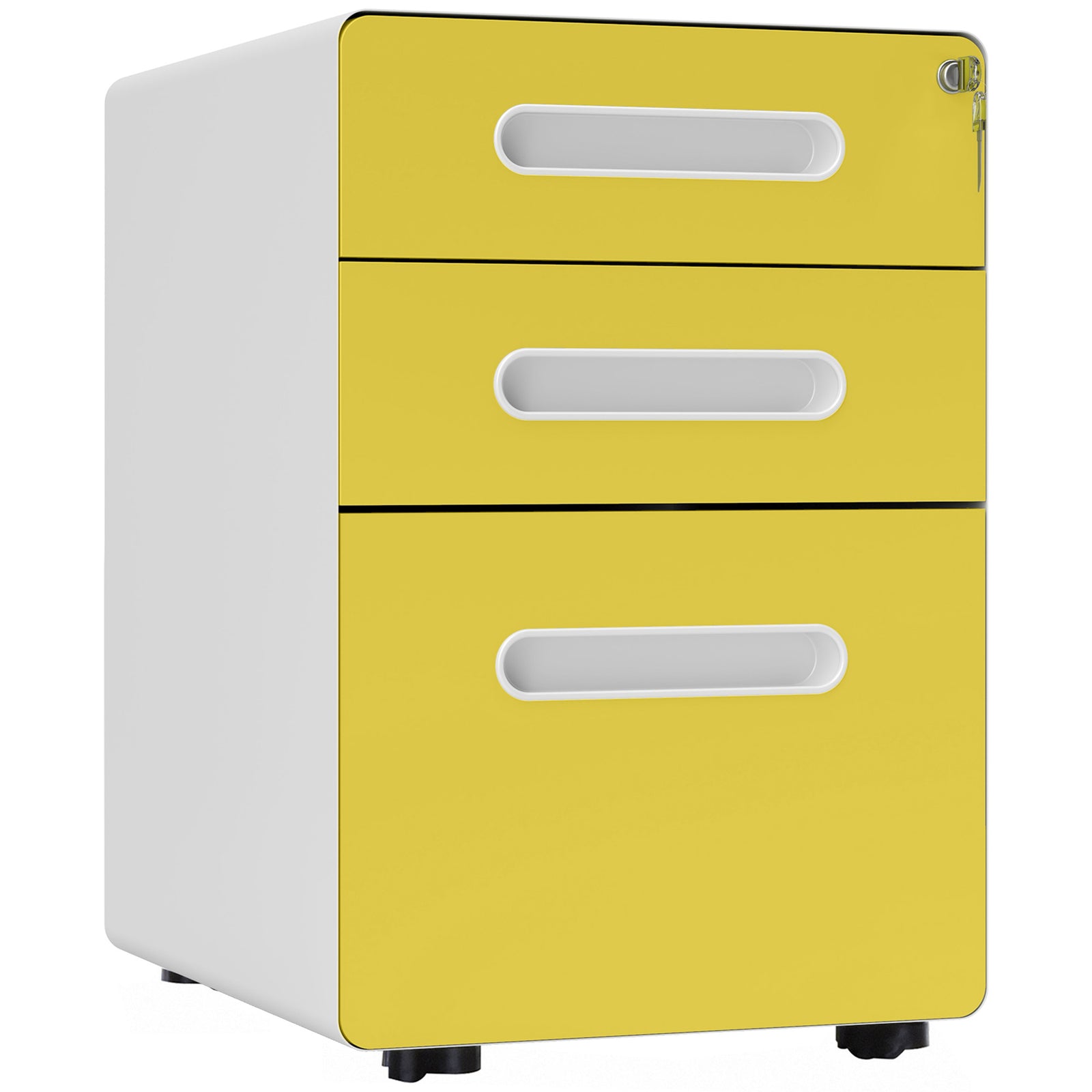 3 Drawer Modern Steel Filing Cabinet With 4 Wheels | One Size | Yellow