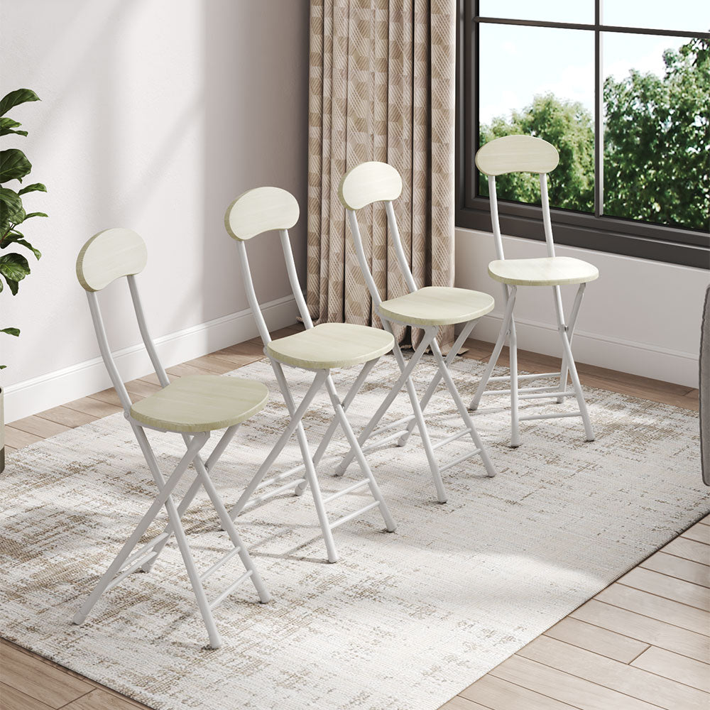 Set Of 4 Compact Wooden Folding Chair With Metal Legs | Set of 4 | White