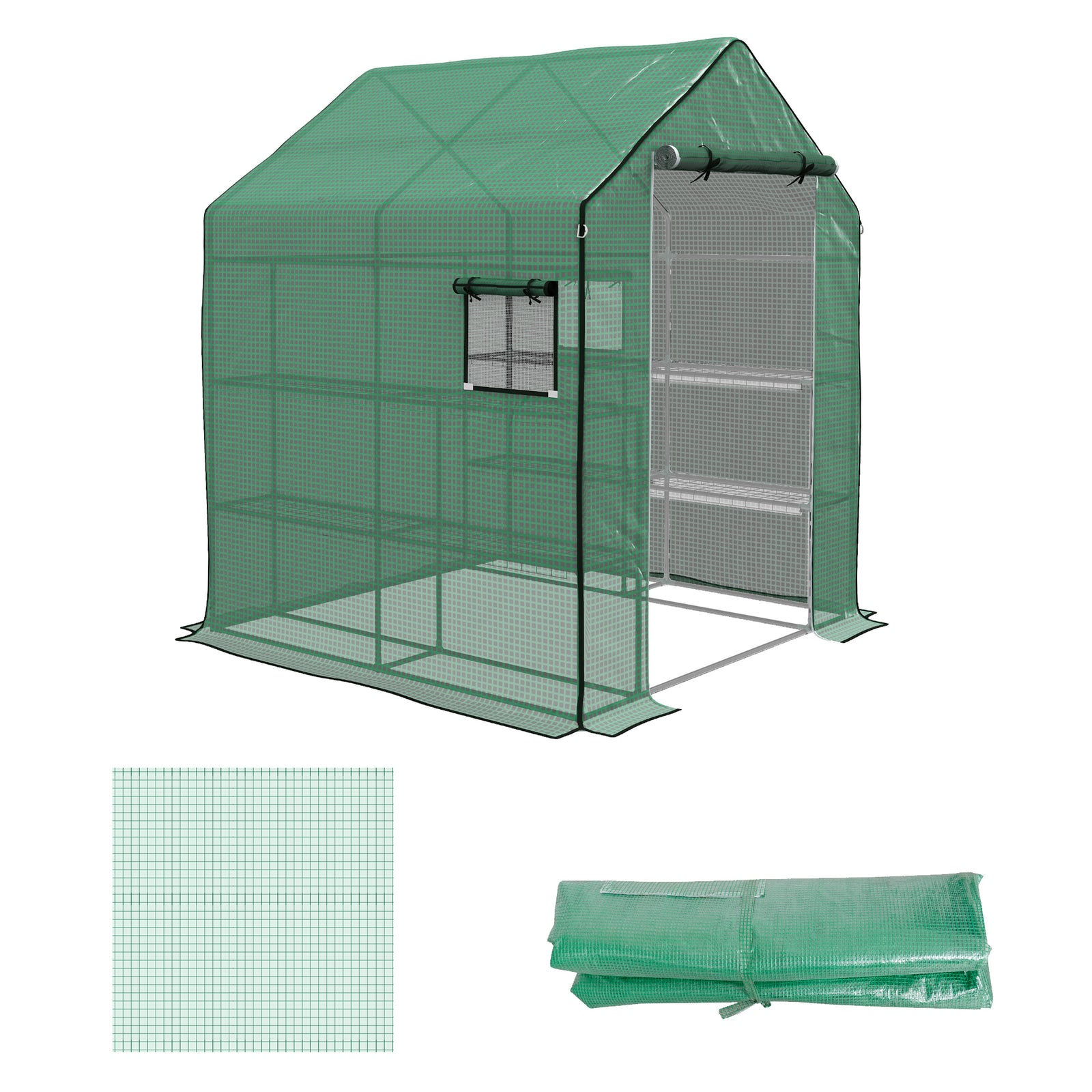 Reinforced Pe Greenhouse Cover W/ Door & Windows | Green