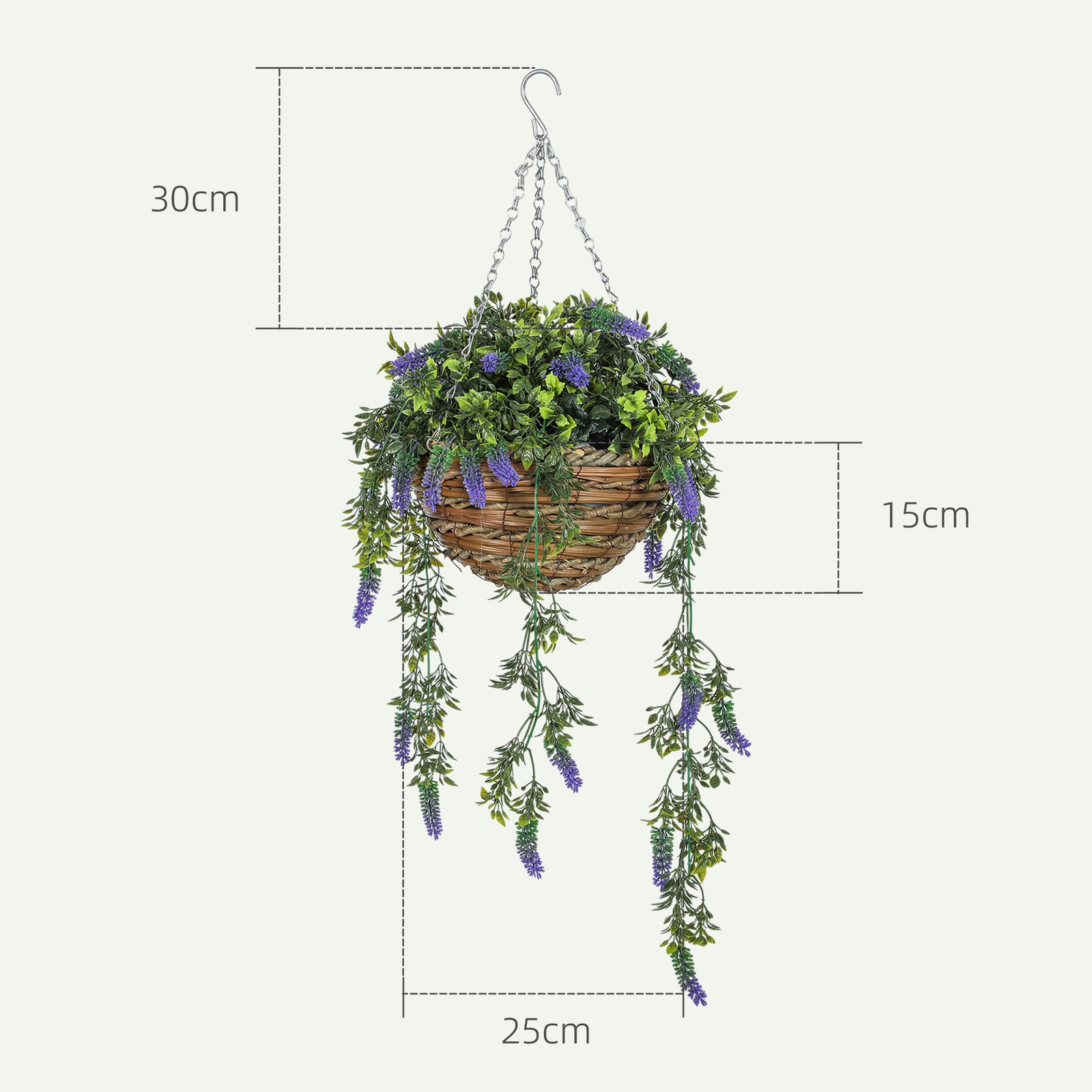 Set Of 2 Artificial Plants, Lavender Flowers In Basket