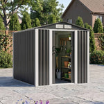 Breeins 6 X 8ft Heavy Duty Metal Outdoor Storage Shed with Apex Roof, Double Sliding Doors & Vents, Lockable Garden Tool Storage House for Backyard Patio Lawn