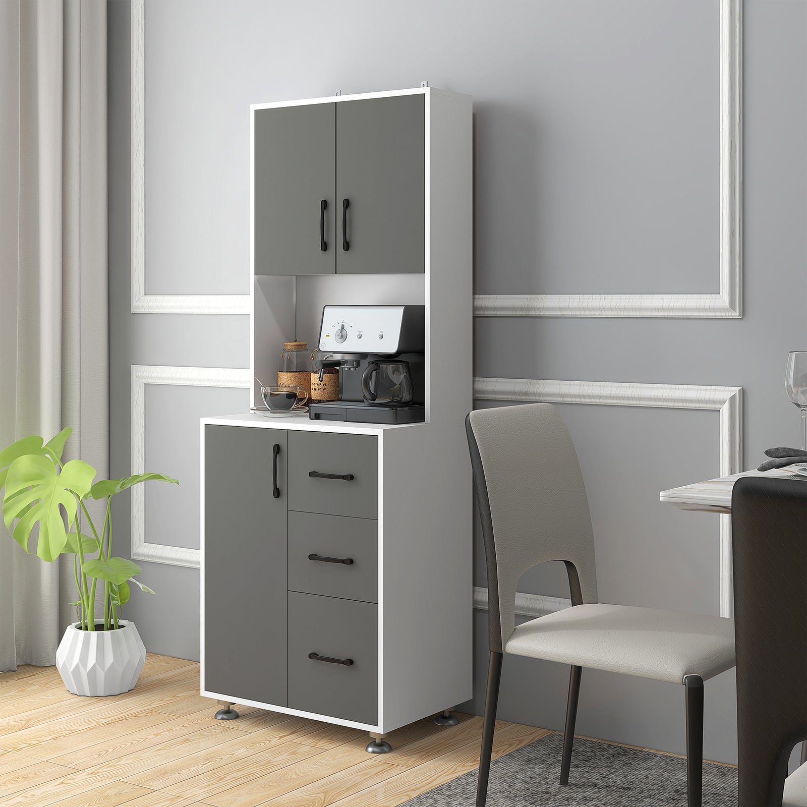 Modern Kitchen Pantry Cabinet Storage Cupboard W/ Countertop