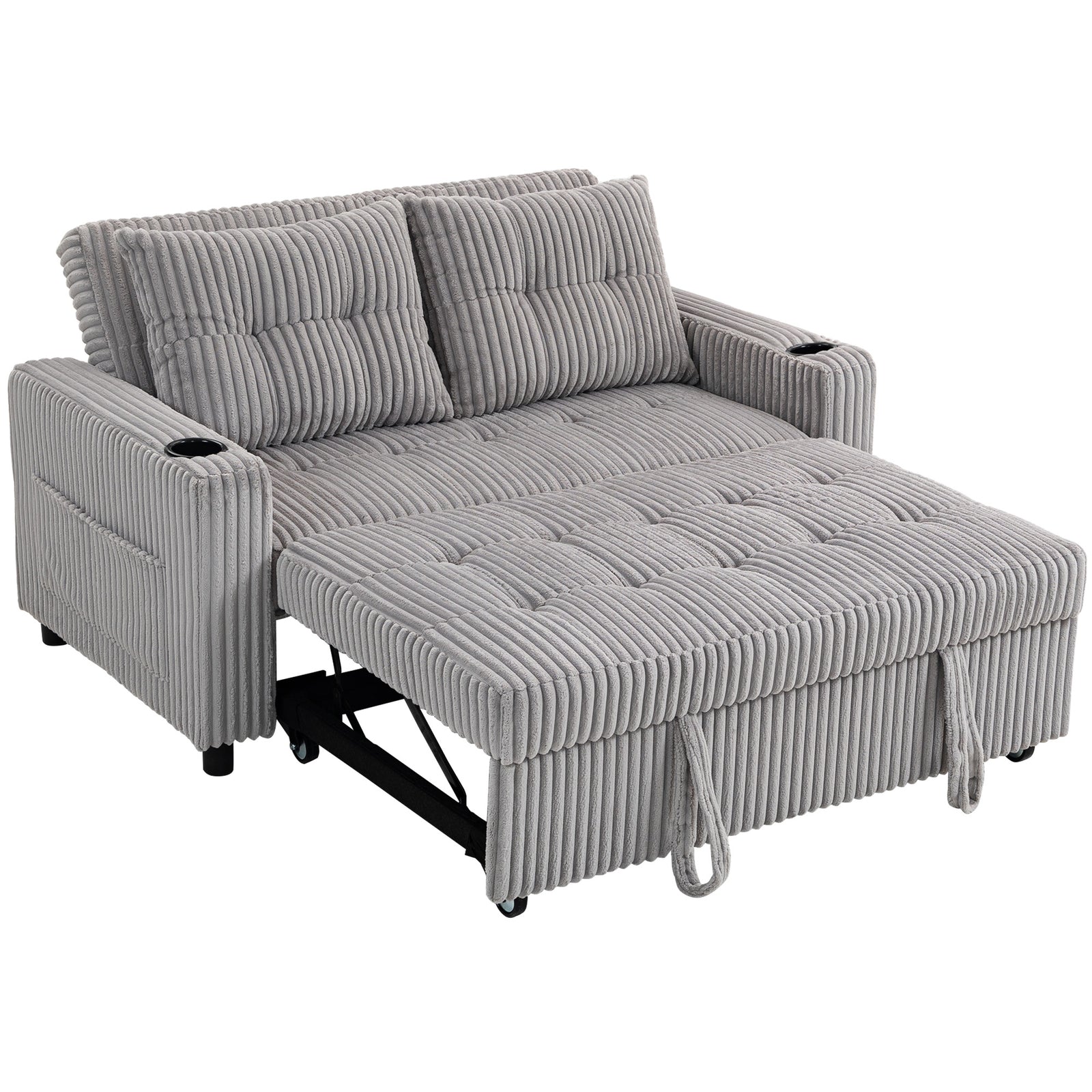 2 Seater Sofa Bed, Click Clack Pull Out Bed Settee | Light Grey