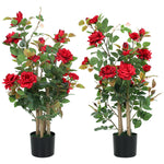 HOMCOM Artificial Rose Tree Set Of 2 With 344 Silk Leaves & 17 Flowers