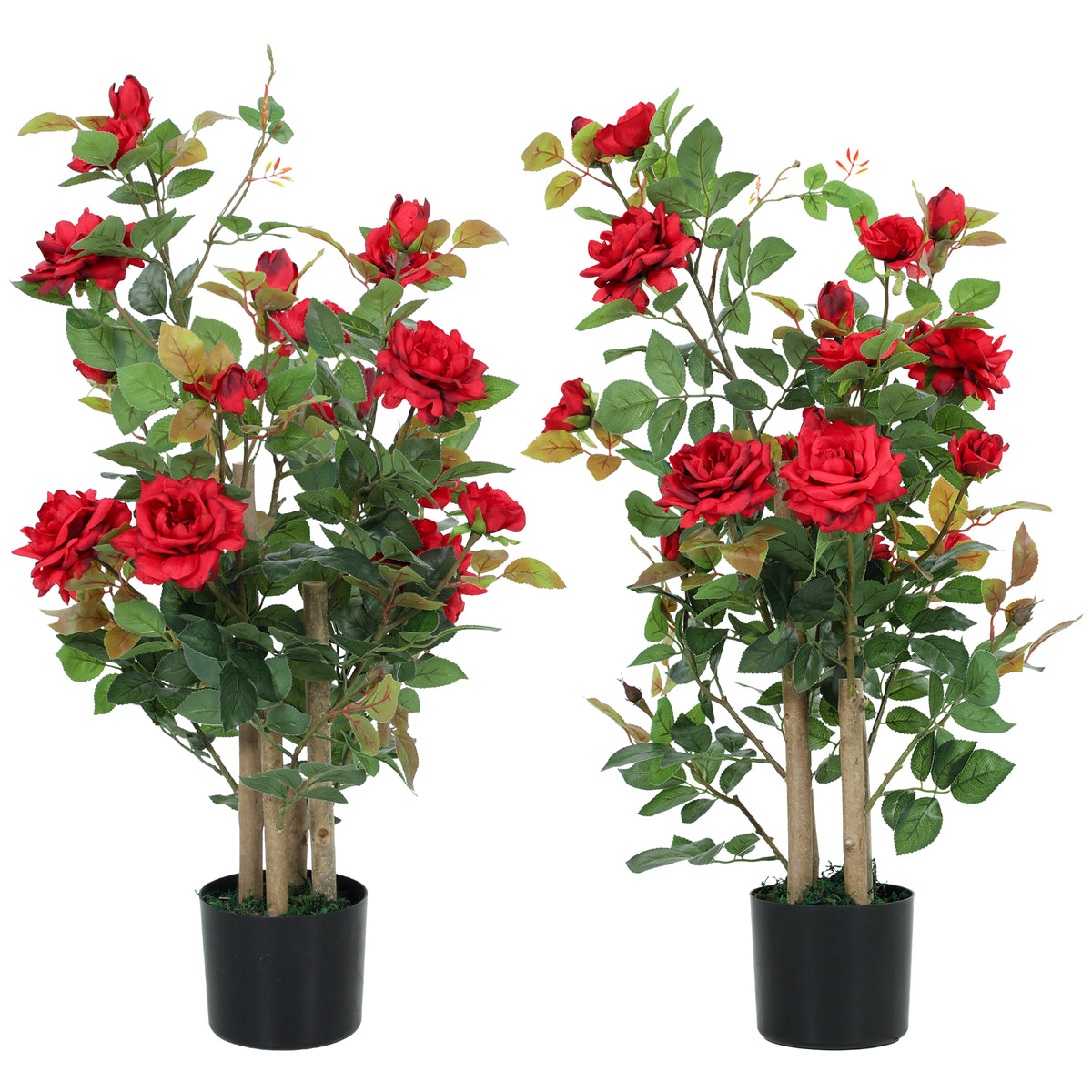 HOMCOM Artificial Rose Tree Set Of 2 With 344 Silk Leaves & 17 Flowers