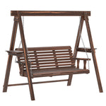 3 Seater Wooden Garden Swing Chair With Side Tables