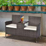Outsunny 2 Seater Rattan Wicker Loveseat With Drink Table