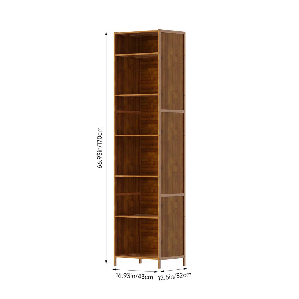 6-tier Open Bookcase, Small Space Bamboo Storage Shelf, Freestanding Corner Organizer With Raised Feet