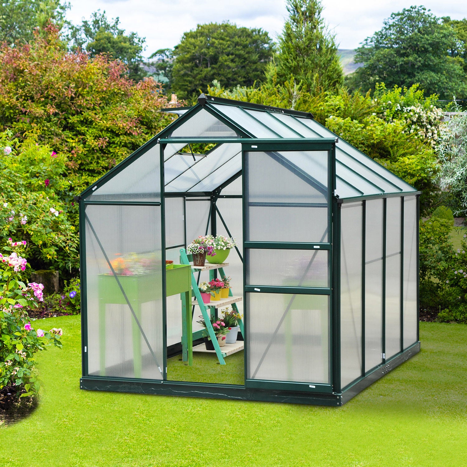 Polycarbonate Walk-in Greenhouse 6x8ft | Dark Green