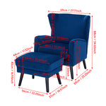 Velvet Upholstered Leisure Chair With Footstool – Accent Armchair With Wooden Frame | Blue
