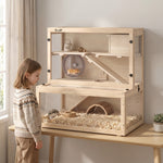 PawHut 3 Tier Wooden Hamster Cage With Hut, Wheel, Ramps, 80 X 50 X 84 Cm