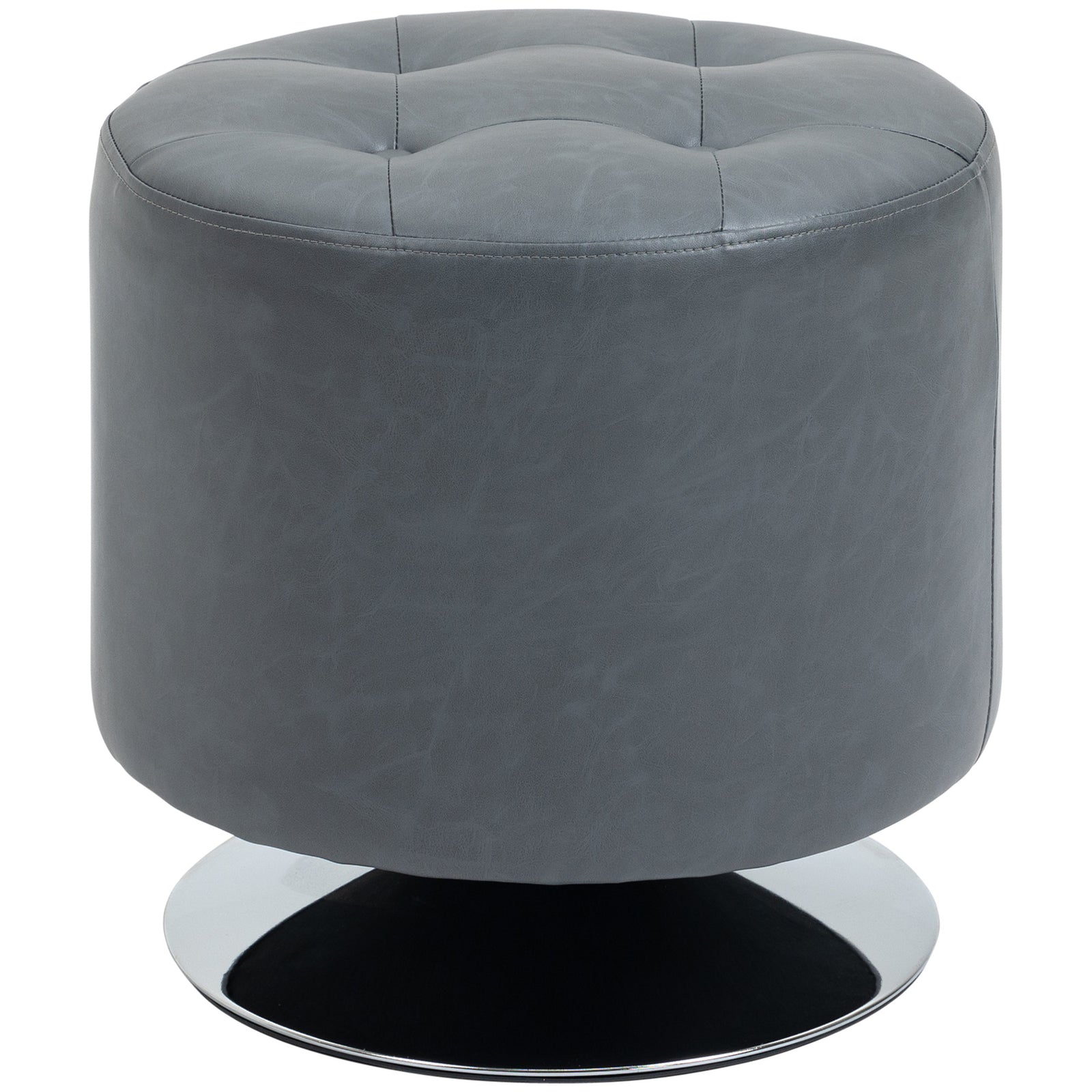 360 Degree Swivel Foot Stool Pu Ottoman W/ Thick Padding | One Size | Gray