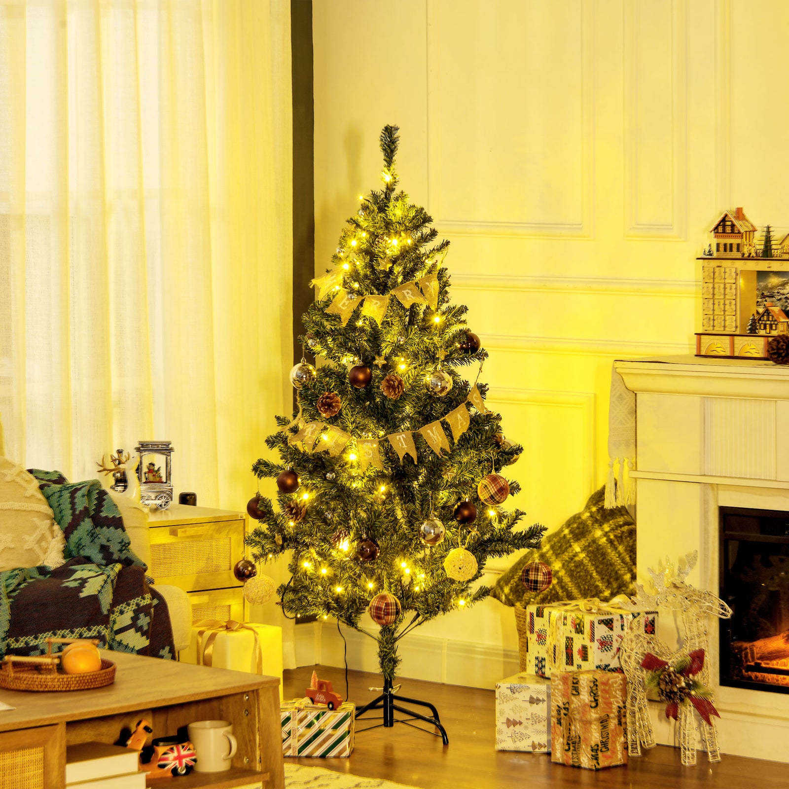 5ft Artificial Christmas Tree With Led Lights, Decoration, Auto Open | 5ft | Green