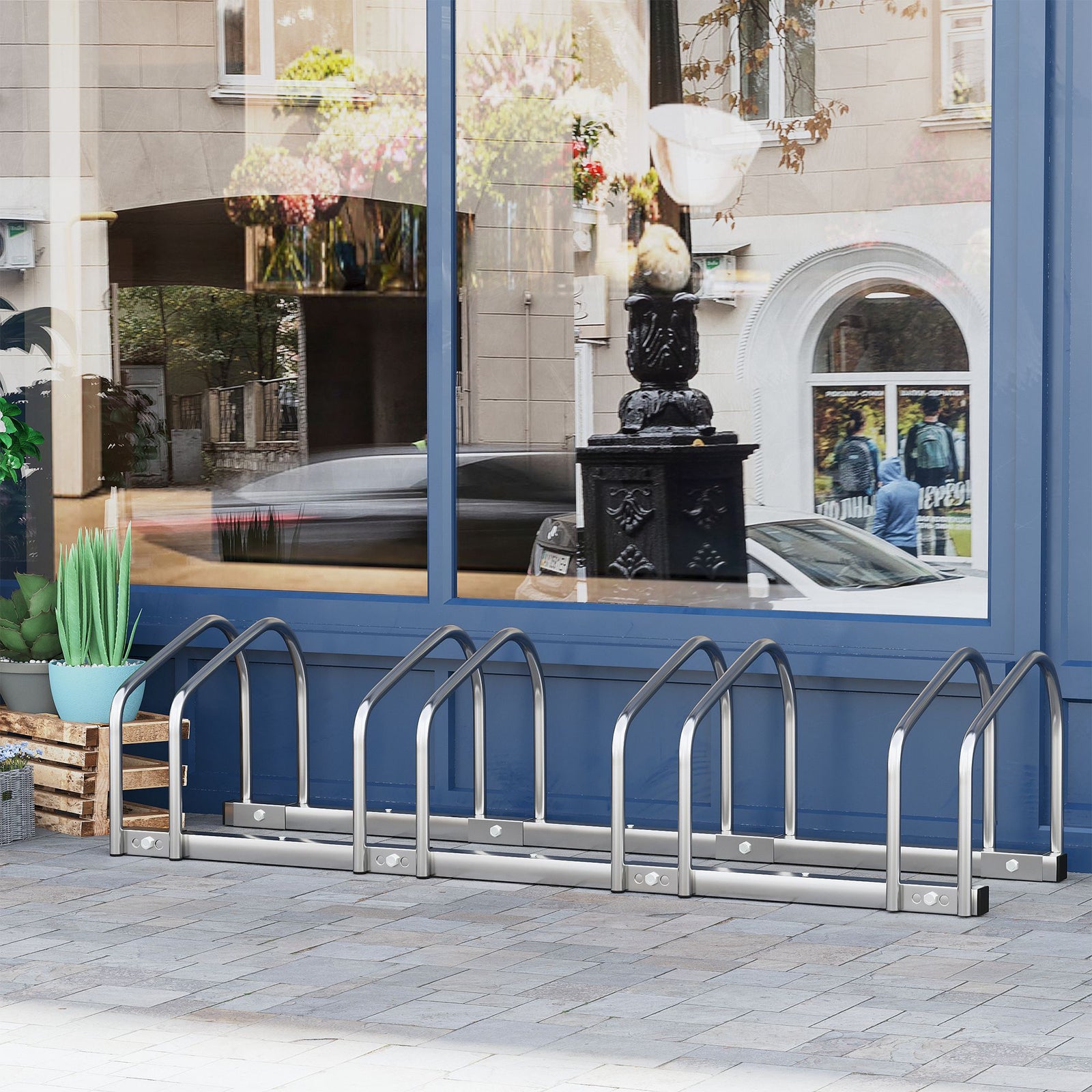 Bike Rack Floor Stand 4 Racks Silver