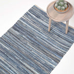 Blue Denim Handwoven Striped Chindi Rug | 150cm x 240cm | Blue