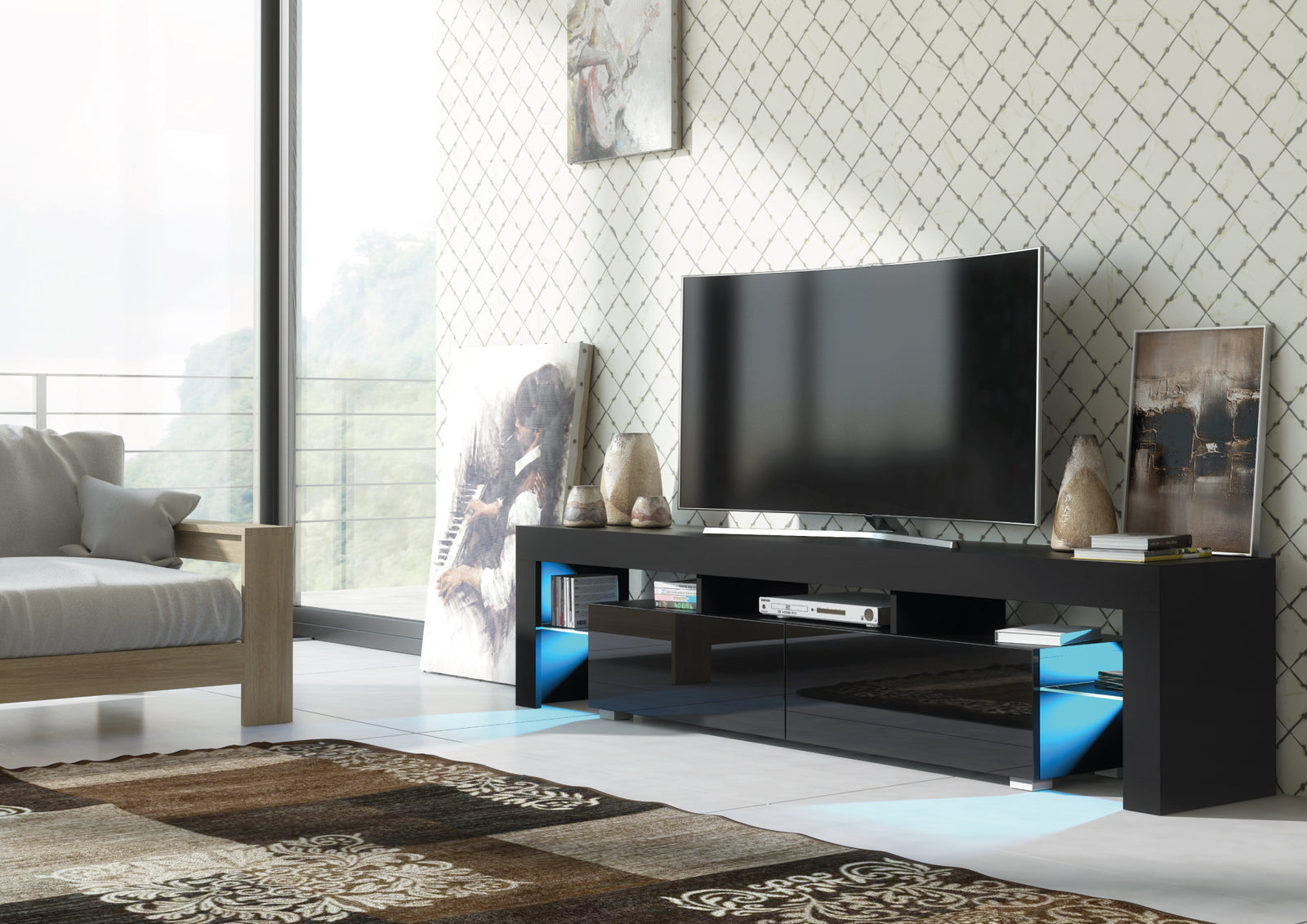 Nova Tv Unit 200cm With Led Lights | Black