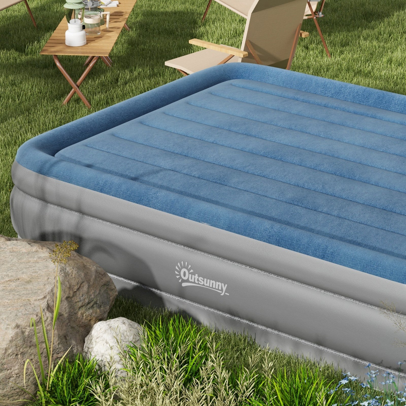 King Size Air Bed With Built-in Pump | Blue