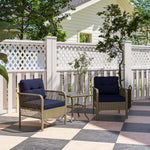 3 Piece Rattan Bistro Set, Glass Top Table And Chairs | Charcoal Gray