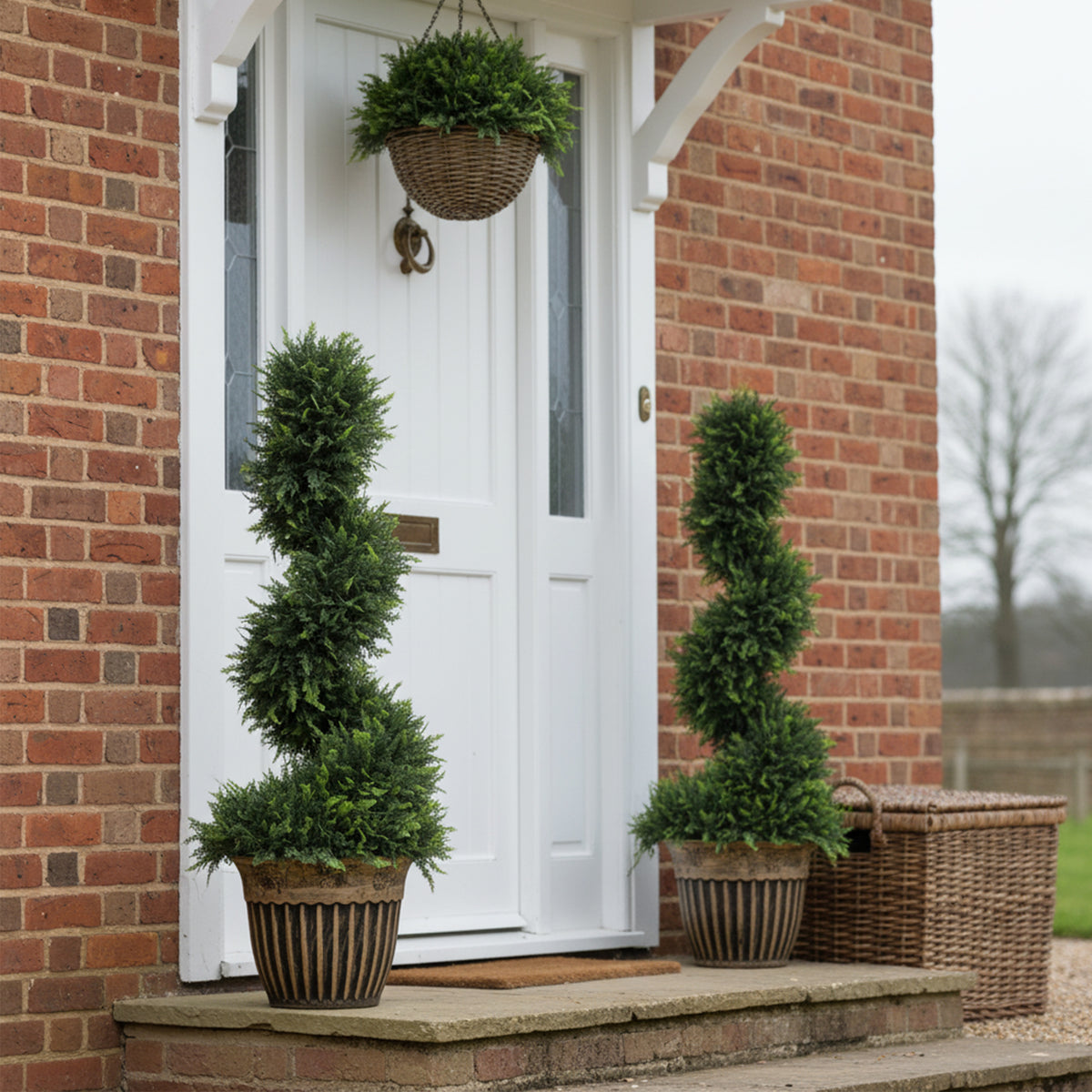 HOMCOM Artificial Topiary Spiral Cypress Trees In Pot Set Of 2