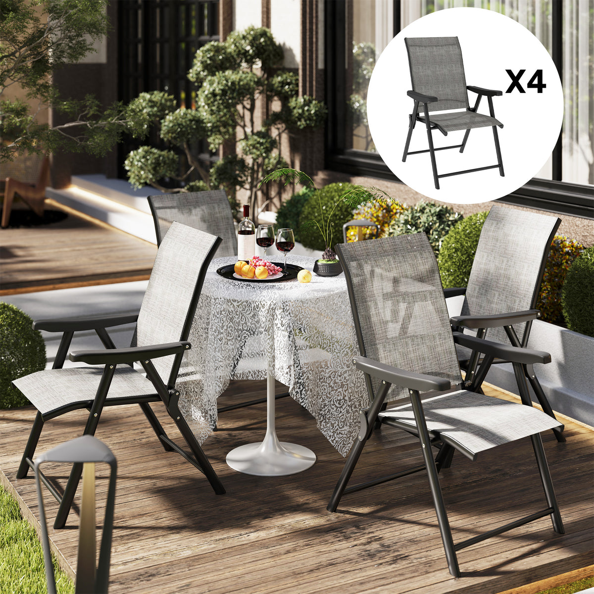 Folding Chair W/ Breathable Mesh Fabric Seat | Set of 4