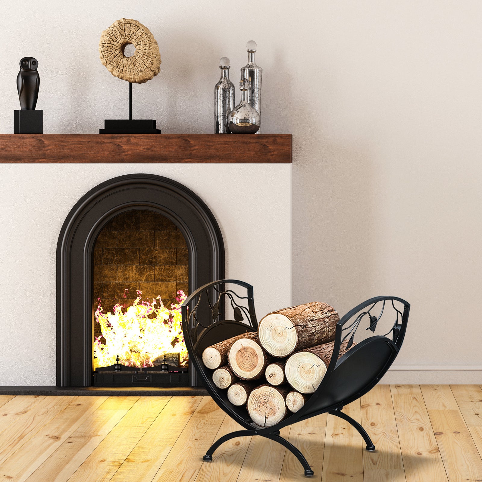 Iron Folding Log Rack W/ Scroll Panels