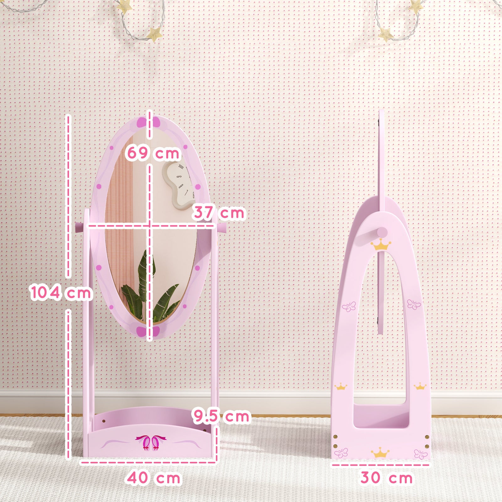 360° Rotating Kids Full Length Mirror, Children Standing Mirror, Pink