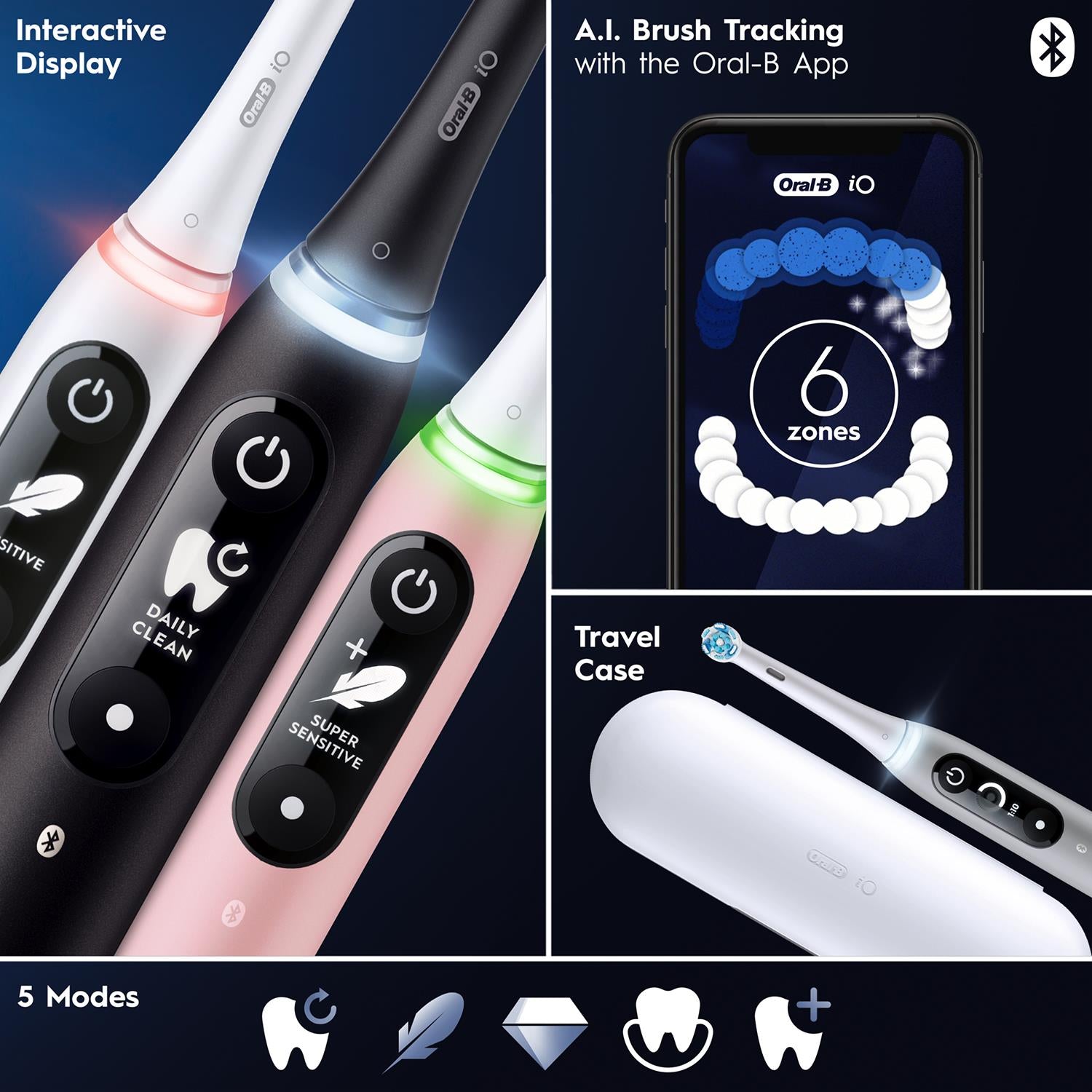 Io Series 6 Electric Rechargeable Toothbrush With Travel Case, Black Lava