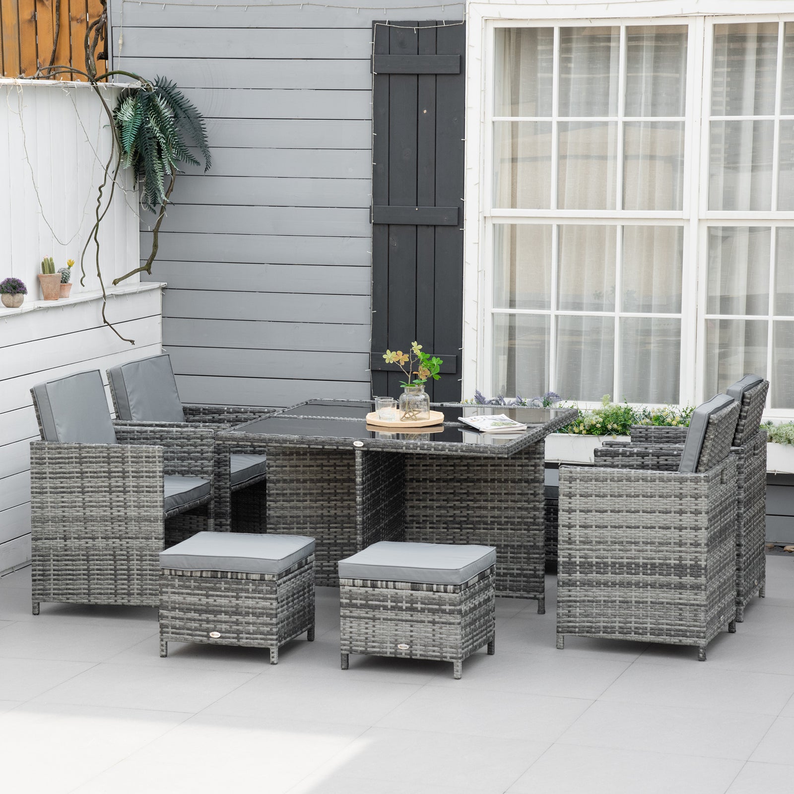 9 Pieces Rattan Dining Set Garden Furniture Seat Woven | Gray