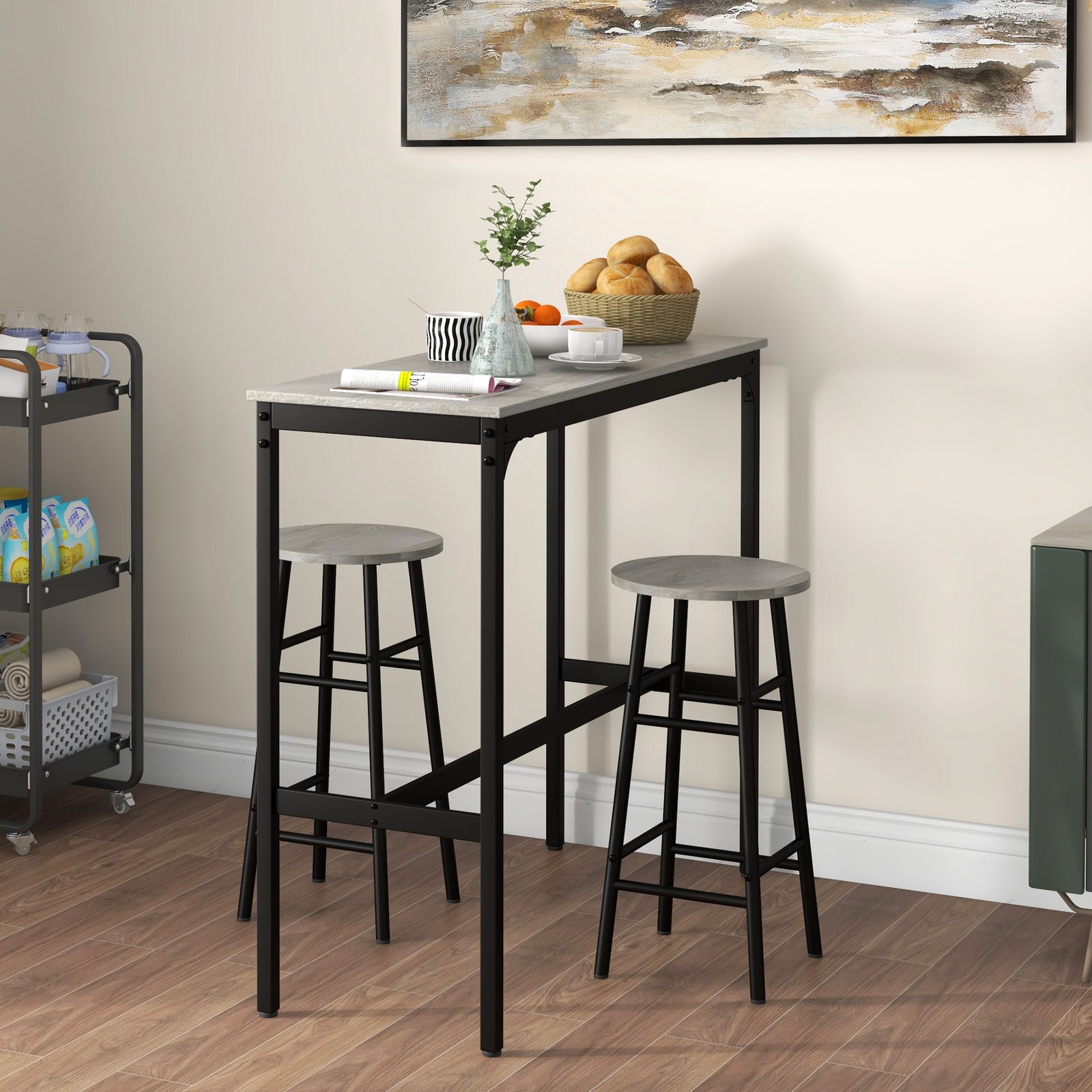 Bar Table And Stool Set Kitchen Table With 2/4 Stools | Set of 3