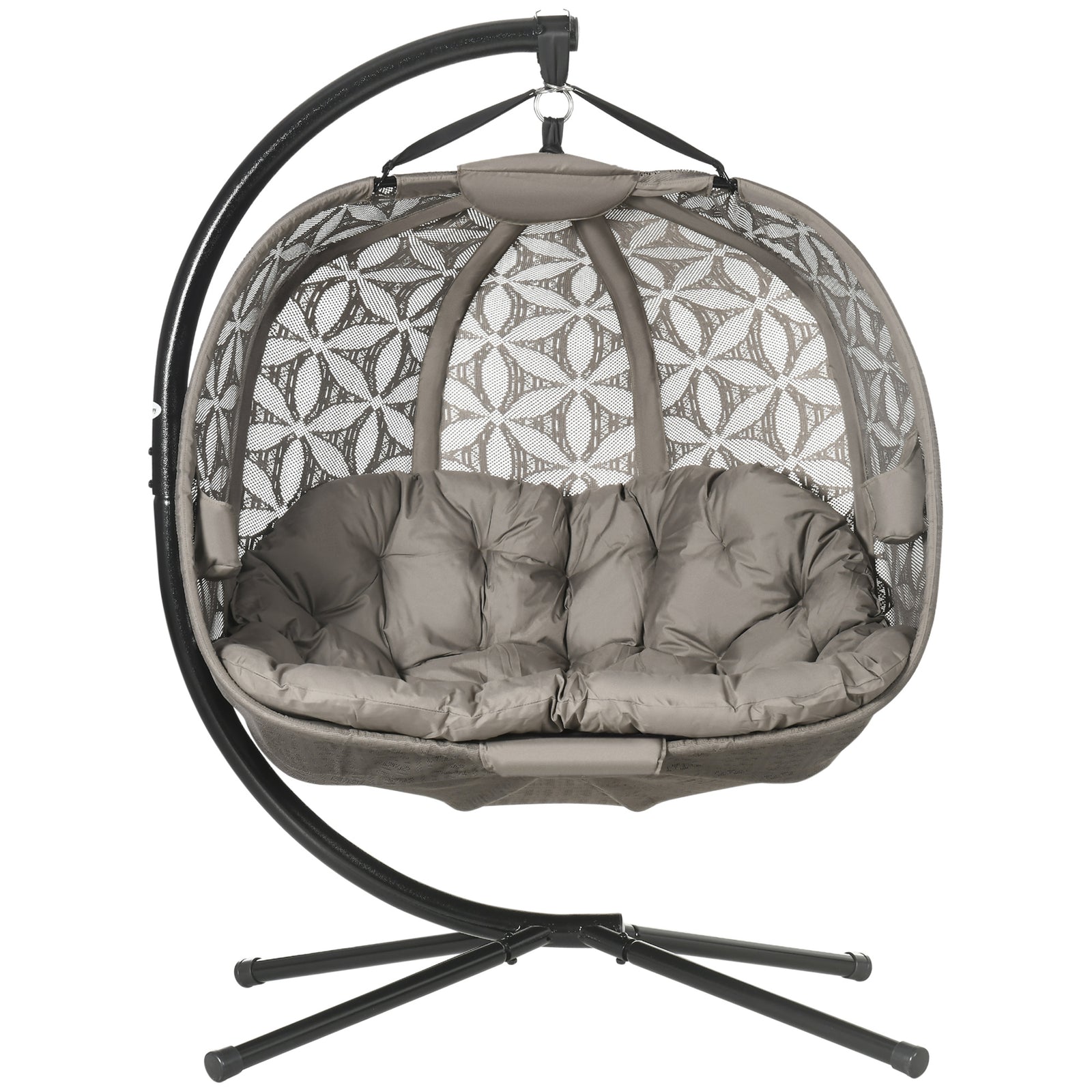 Double Hanging Chair W/ Cushion, Foldable Basket & Cupholder