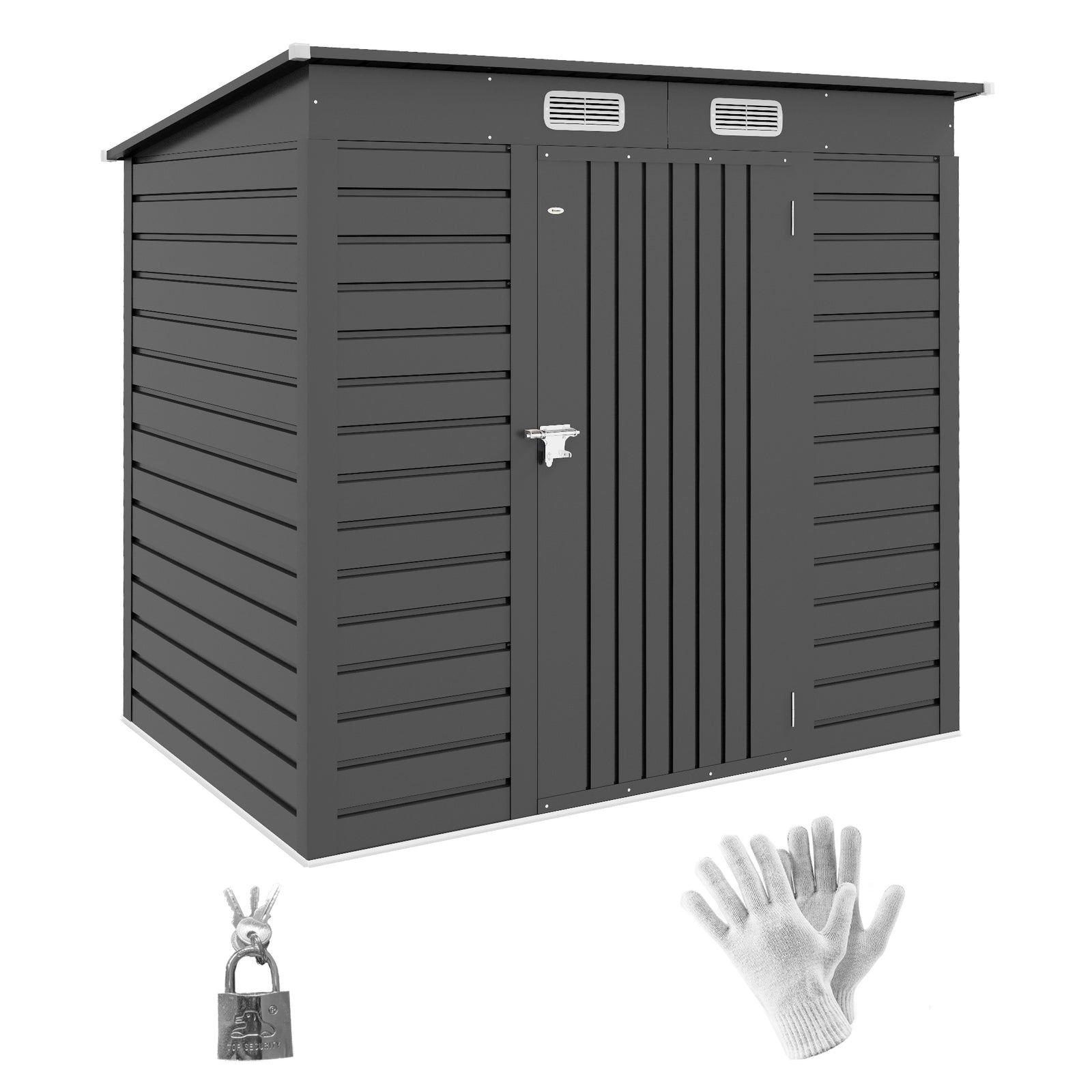 6.3 X 4.3ft Metal Shed With Pent Roof, Lockable Door, Vents