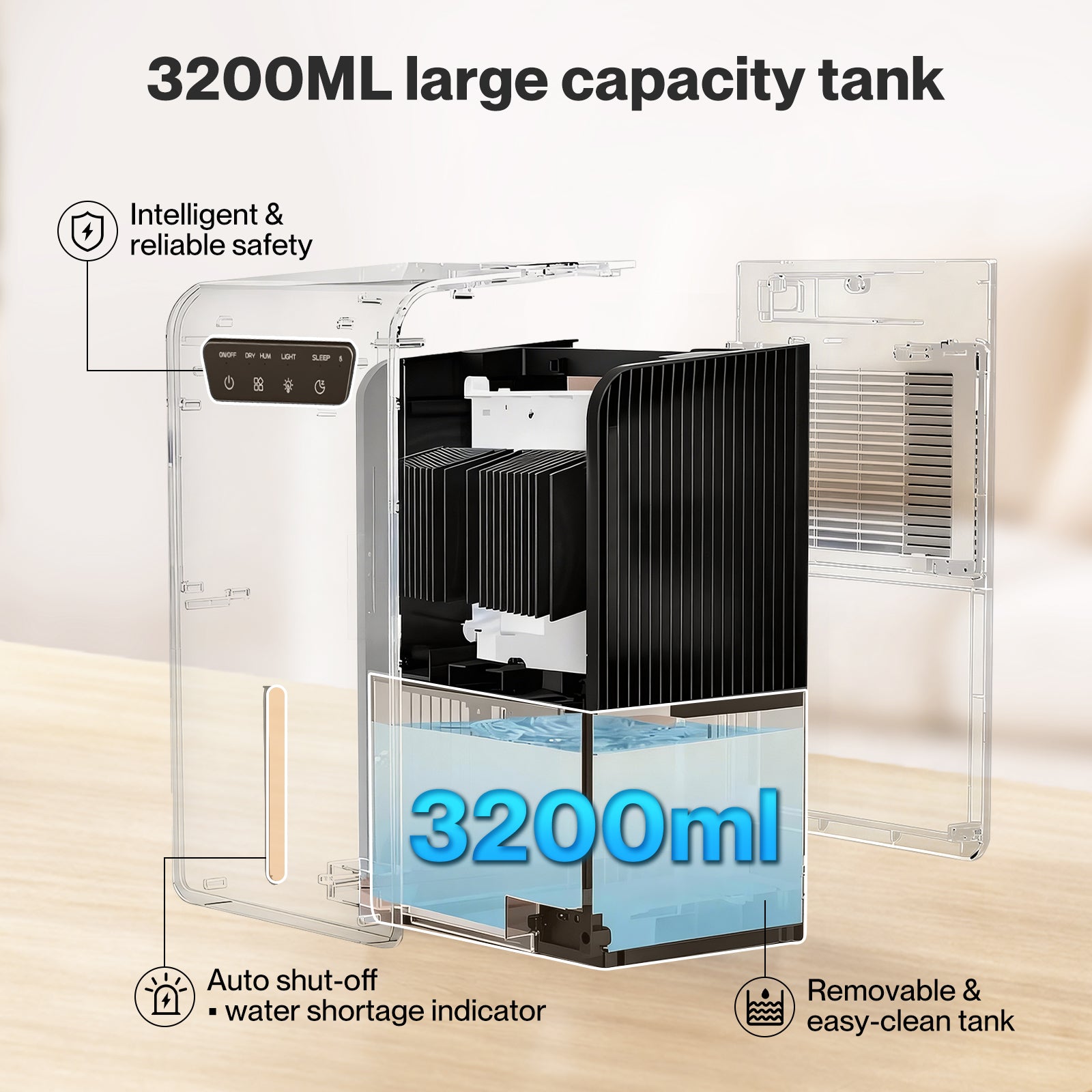 Spector Dehumidifier Humidifier 2 In 1 Portable Electric Led Auto Off Black 3.2l