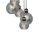 Omega Black/gold Pendant Lamp 5xe27 With Elegant Smoked Glass Spheres Quality Matt Black Fittings With Gold Detail