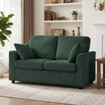 2 Seater Sofa, Corduroy Small Couch With Spring Cushion | Dark Green
