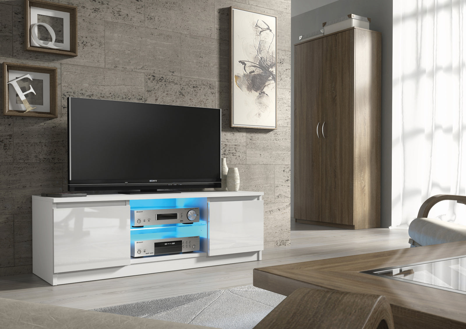 Aura Tv Unit 120cm With Led Lights | Large-Medium | White