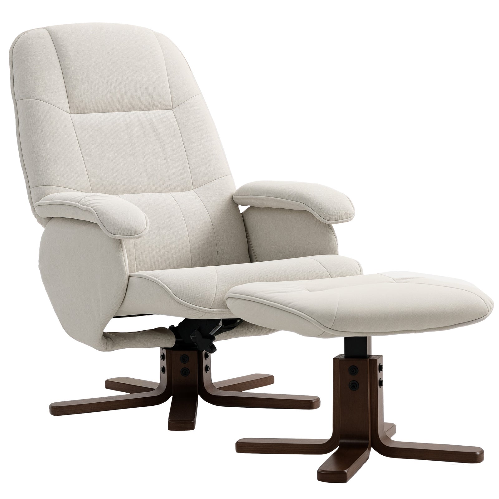 HOMCOM Swivel Recliner Chair With Footstool And Wooden Base, Beige