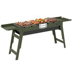 Bbq Grill, Charcoal Barbecue With 2 Side Shelves And Handle | Green