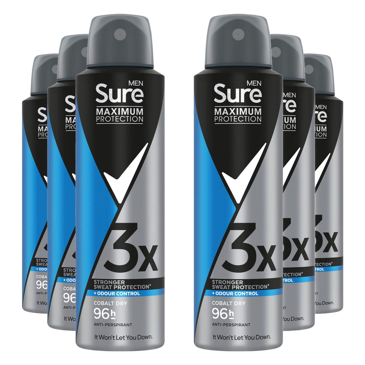 Men Anti-perspirant Deodorant Cobalt Dry 96h Maximum Protection 150ml, 6 Pk | Set of 6
