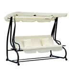 3 Seater Swing Chair For Outdoor W/ Adjustable Canopy | Cream