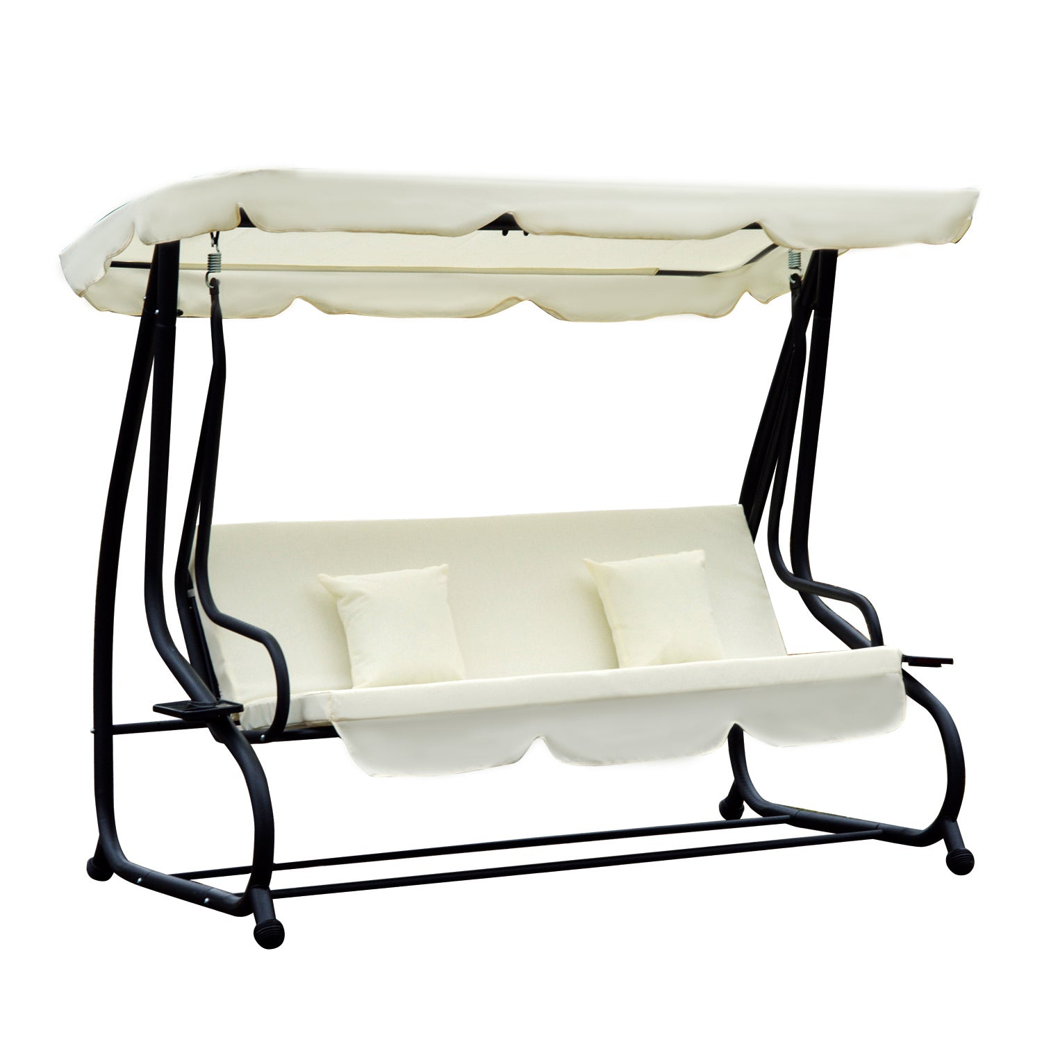 3 Seater Swing Chair For Outdoor W/ Adjustable Canopy | Cream