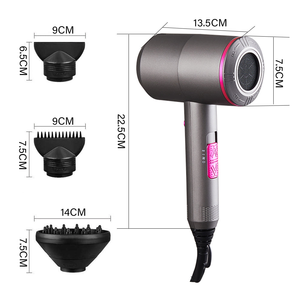 Hair Dryer With 2 Nozzles And 1 Diffuser