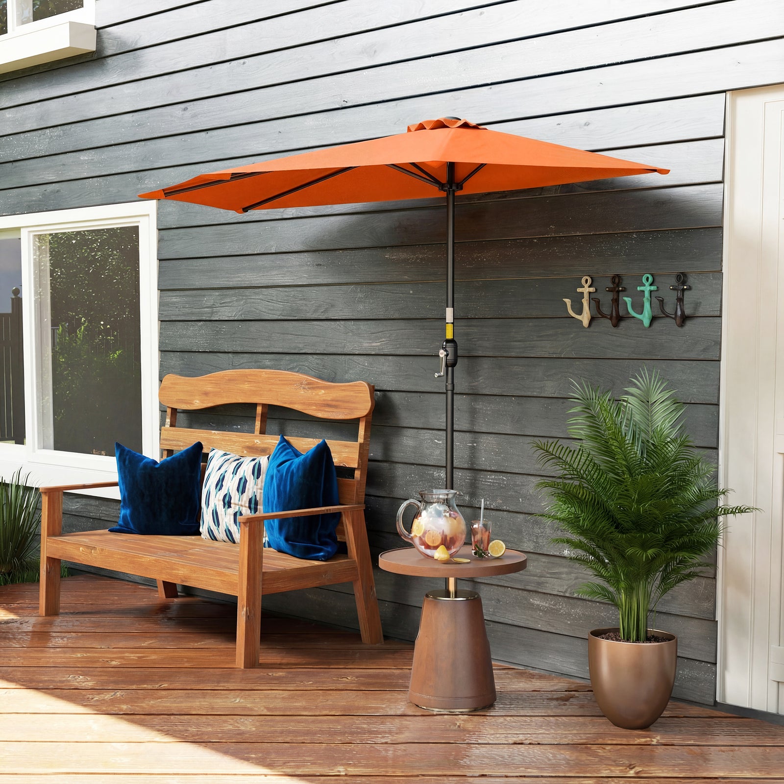 2.7m Metal Frame Garden Furniture Parasol Half Round Umbrella | Orange