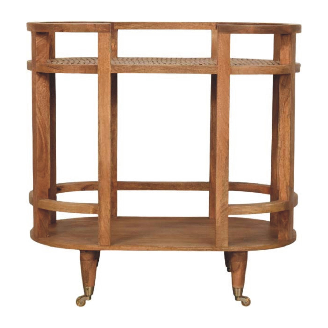 Saffron Rattan Butler Table, Hand-woven Saffron Rattan, 1 Open Shelf, Brown