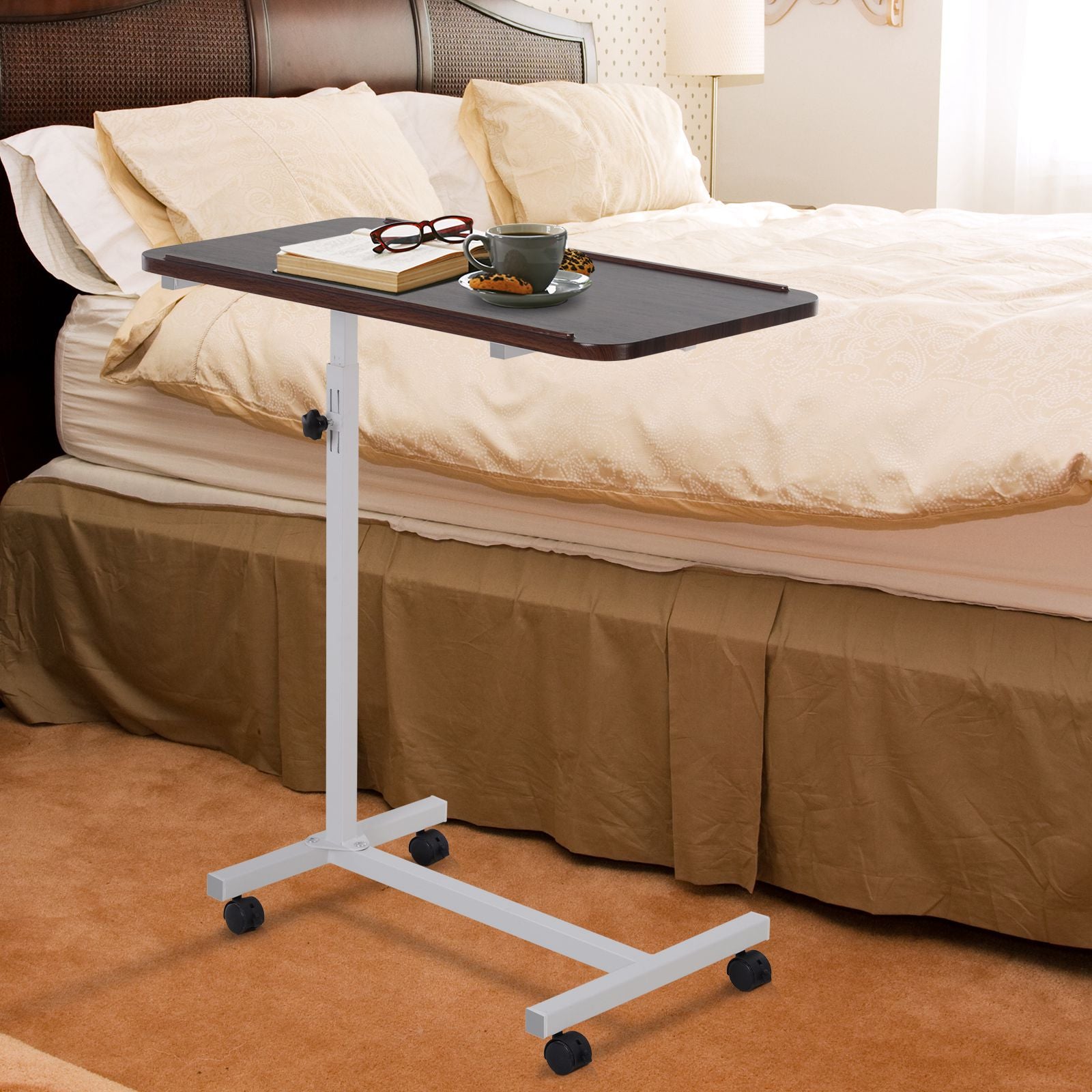 C-shaped Mobile Table Sofa Over Bed Side Nightstand | Brown